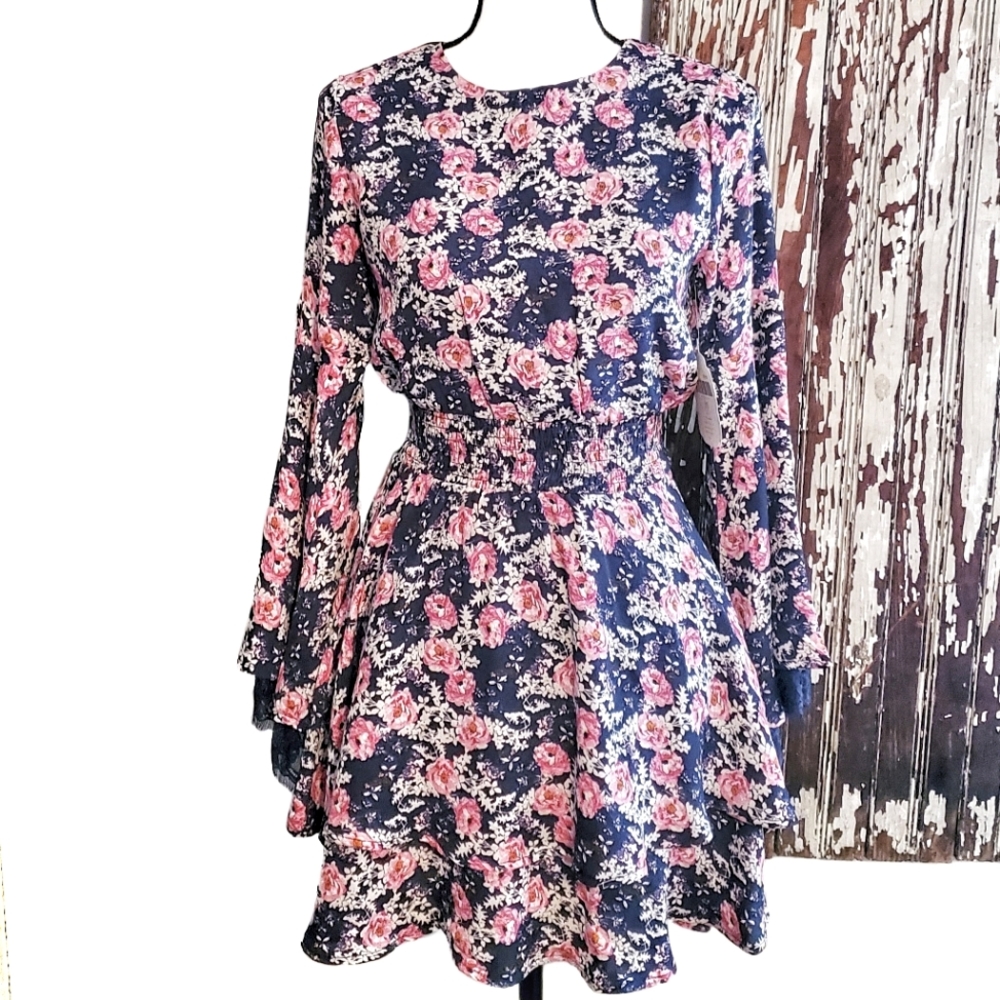 Altar'd State Claudine Fit & Flare Floral Ruffle Dress Size XS